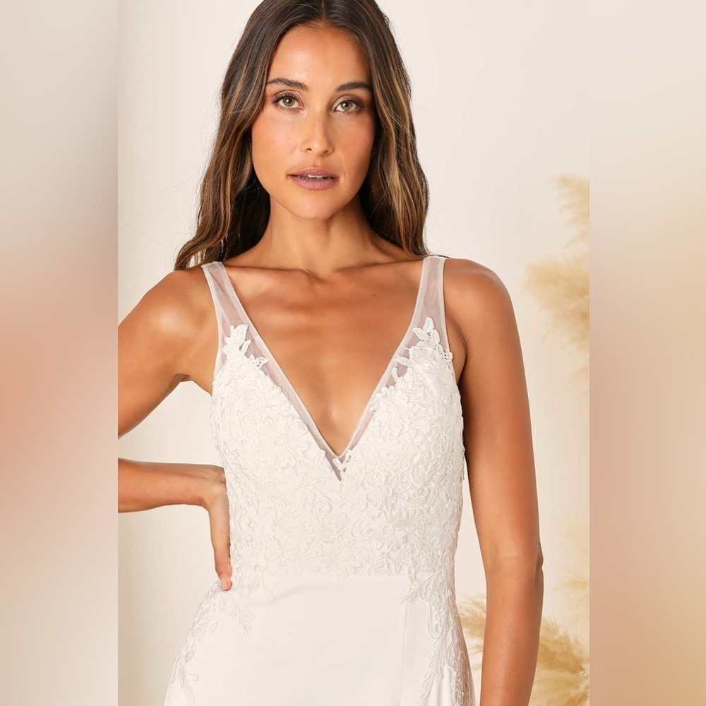 Lulus Precious Promise White Satin Embroidered Lace
Mermaid Maxi Dress - Picture 3 of 8